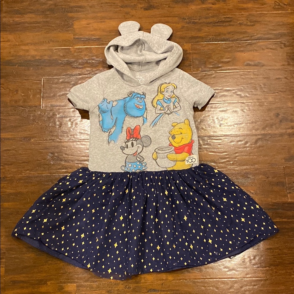Disney 100 Girls Grey Hooded Navy Tulle Skirt Dress Size 10/12